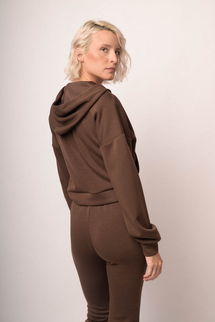 Felpa con cappuccio e zip cioccolato