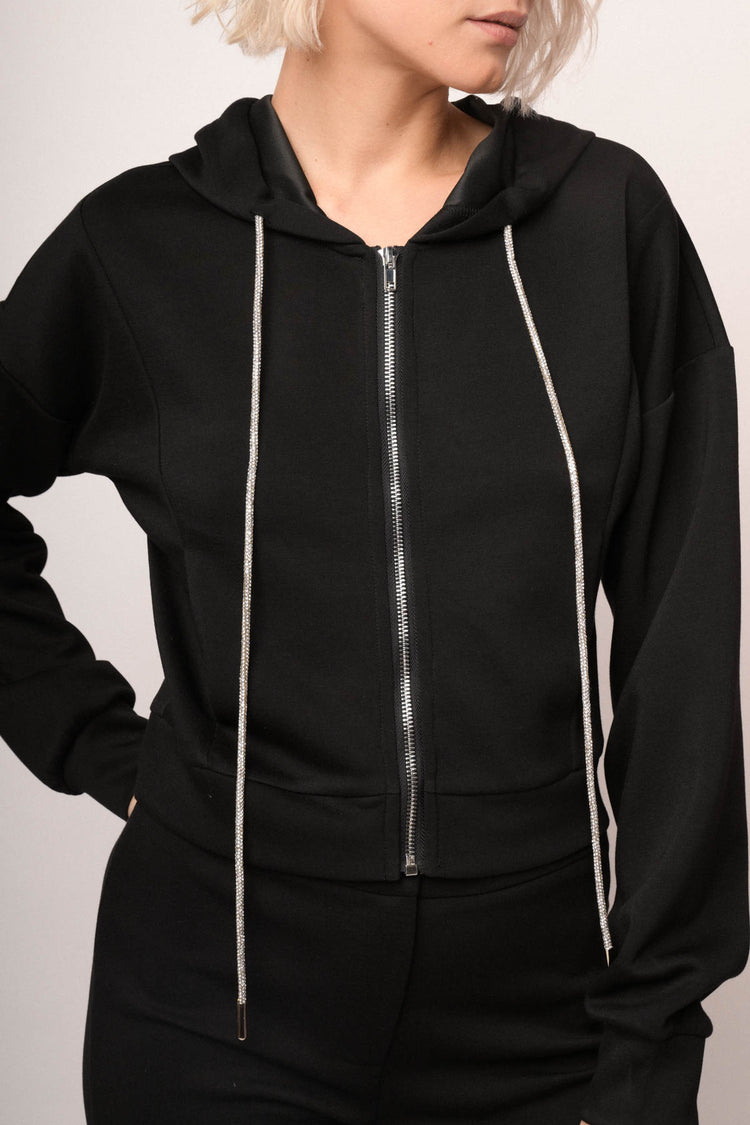 Felpa con cappuccio e zip nera
