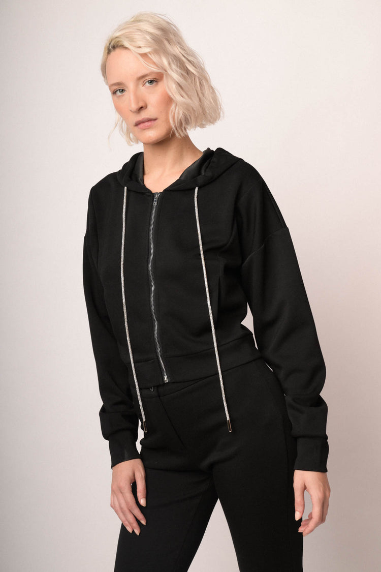 Felpa con cappuccio e zip nera