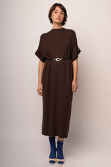 Abito midi in maglia cioccolato con cintura