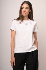 T-shirt bianca con ricamo cut-out LOVE