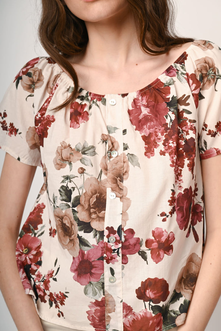 Top in cotone a stampa rose