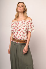 Top a spalle scoperte in viscosa a stampa floreale multicolor