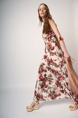 Abito lungo in cotone a stampa rose