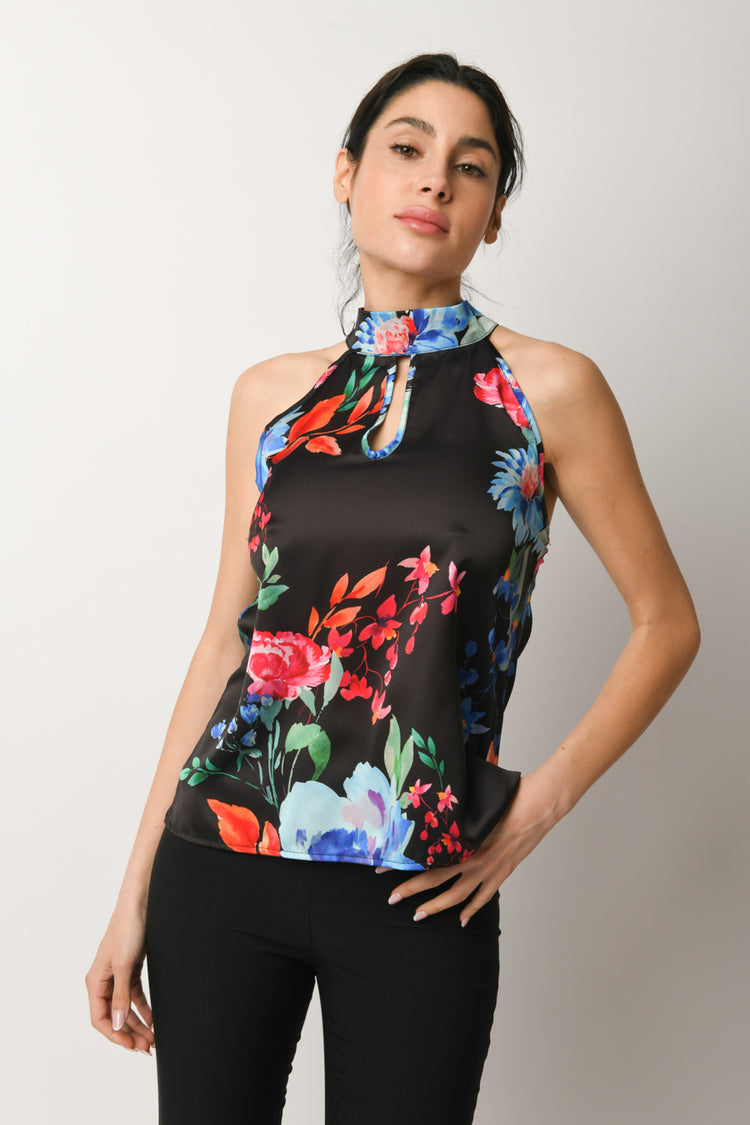 Top a stampa floreale con pizzo