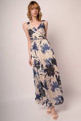 Abito lungo in georgette lurex a stampa floreale multicolor
