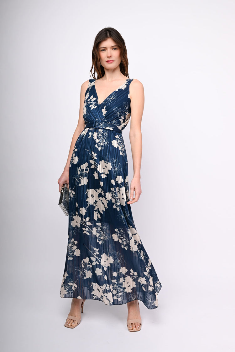 Abito lungo a stampa floreale lurex
