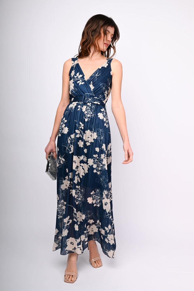 Abito lungo a stampa floreale lurex