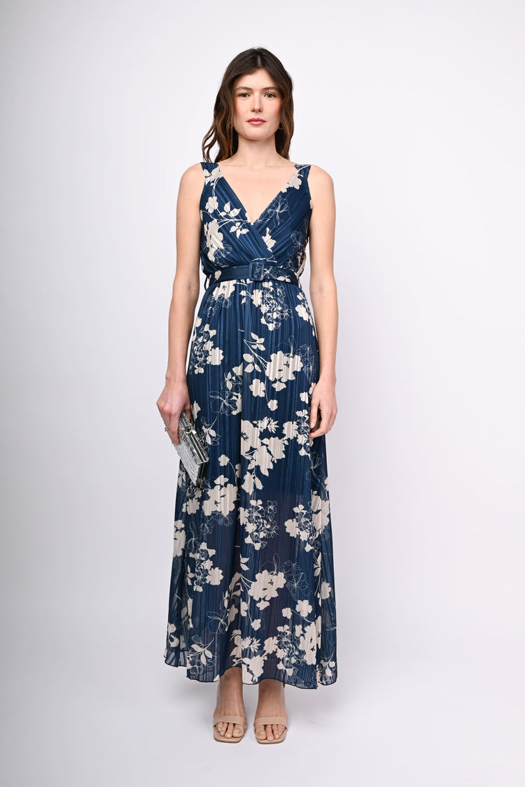 Abito lungo a stampa floreale lurex