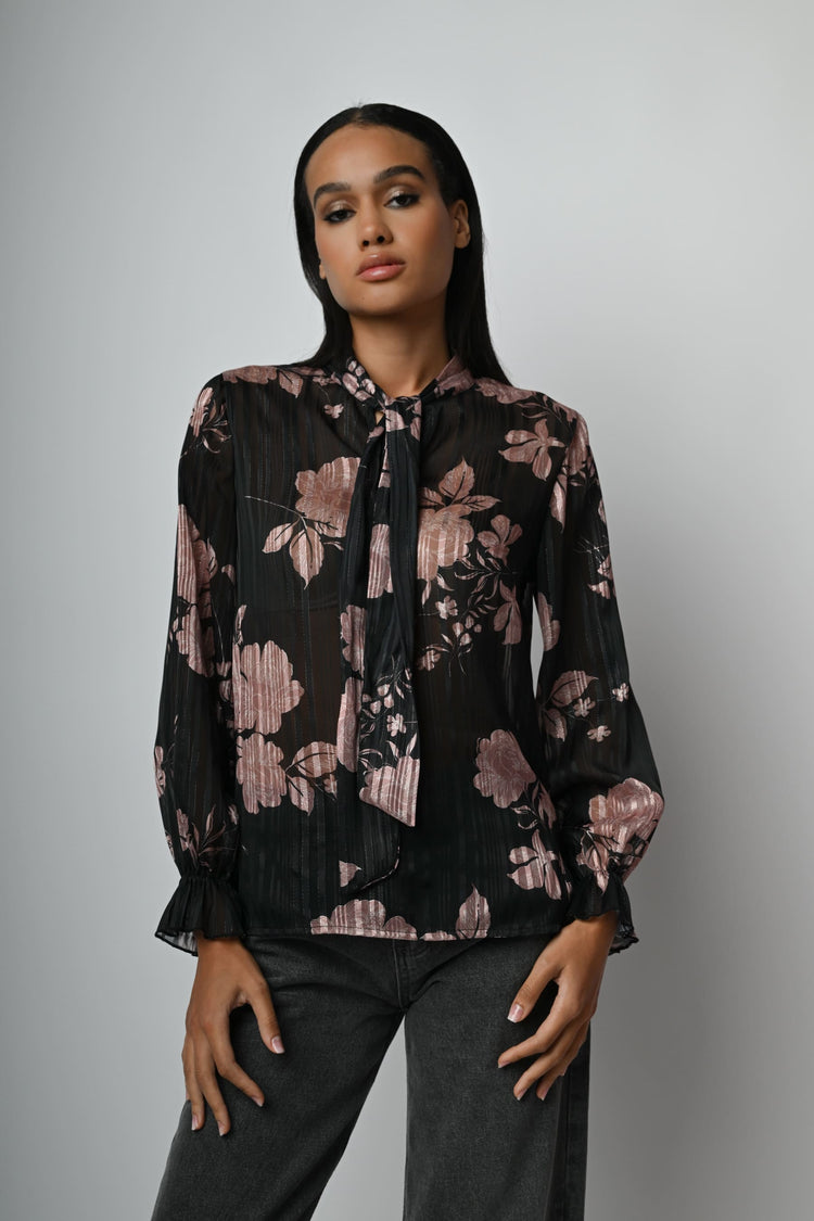 Blusa a stampa floreale con fiocco