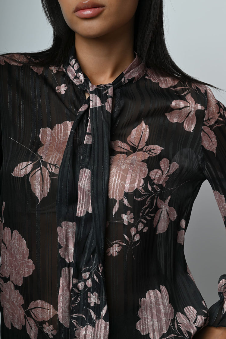 Blusa a stampa floreale con fiocco
