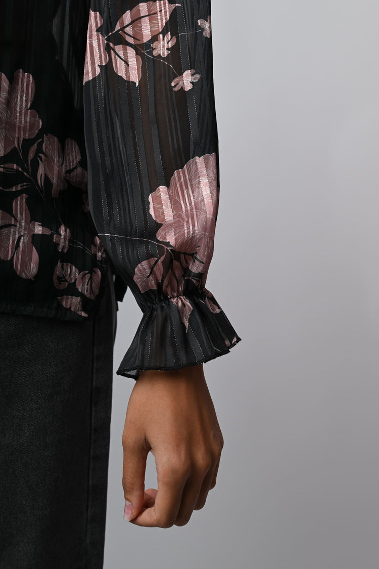 Blusa a stampa floreale con fiocco