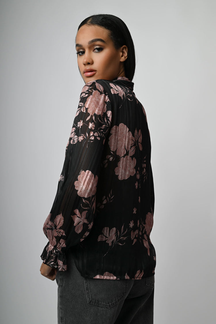 Blusa a stampa floreale con fiocco