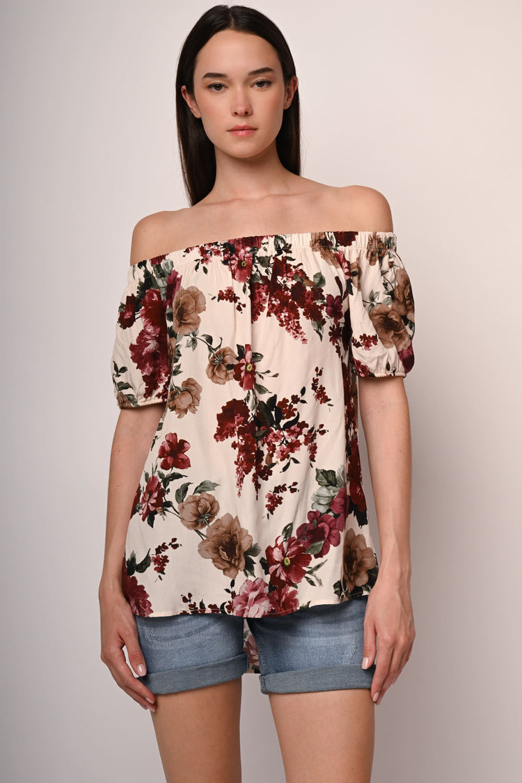 Top a stampa floreale con spalle scoperte