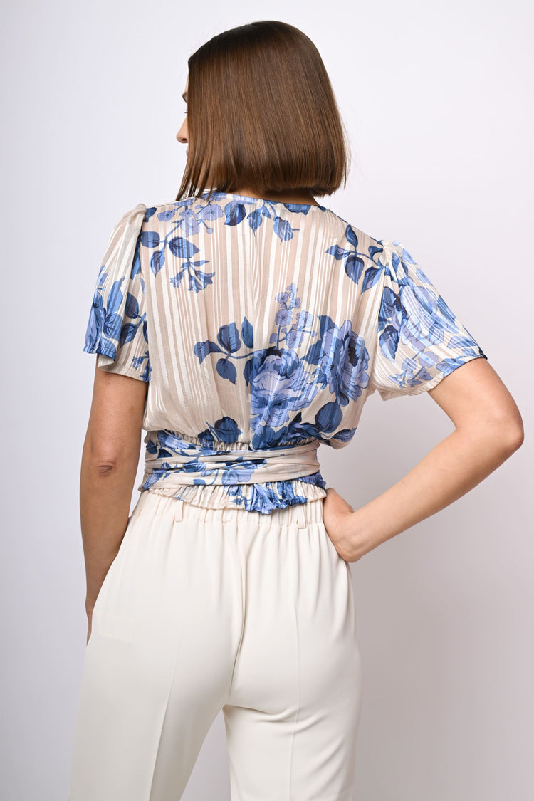 Top in georgette lurex a stampa rose