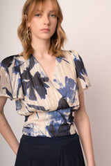 Blusa in georgette lurex a stampa floreale multicolor