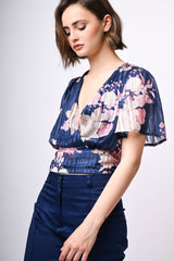 Top in georgette lurex a stampa floreale