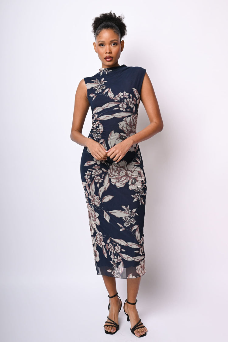 Abito midi in tulle a stampa floreale