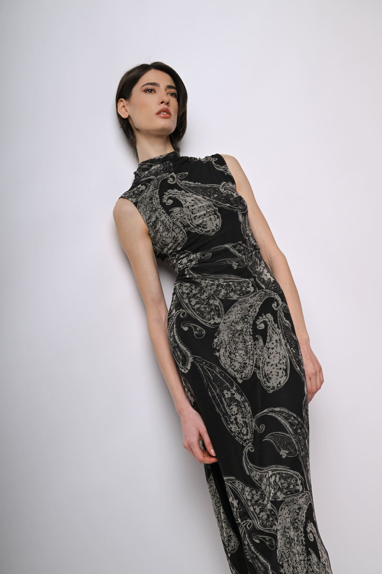 Abito midi in tulle a stampa paisley