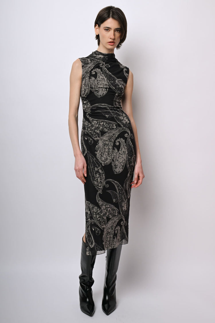 Abito midi in tulle a stampa paisley