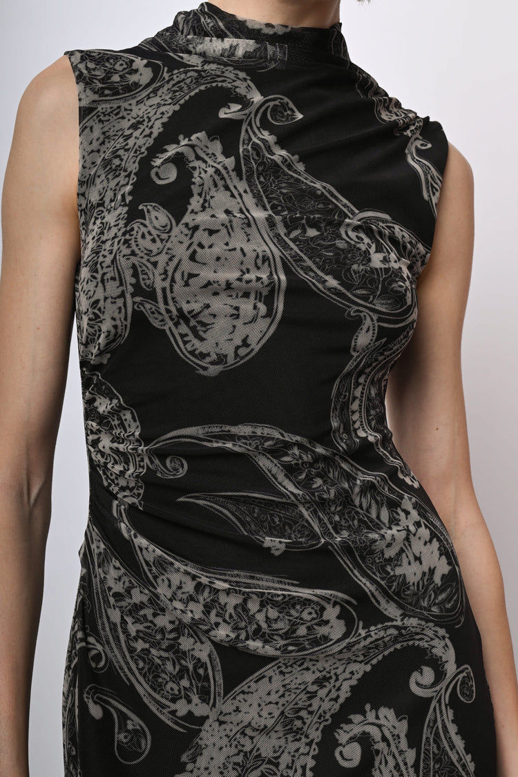 Abito midi in tulle a stampa paisley