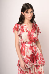 Mini abito in georgette lurex a stampa floreale multicolor