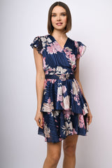 Mini abito in georgette lurex a stampa floreale