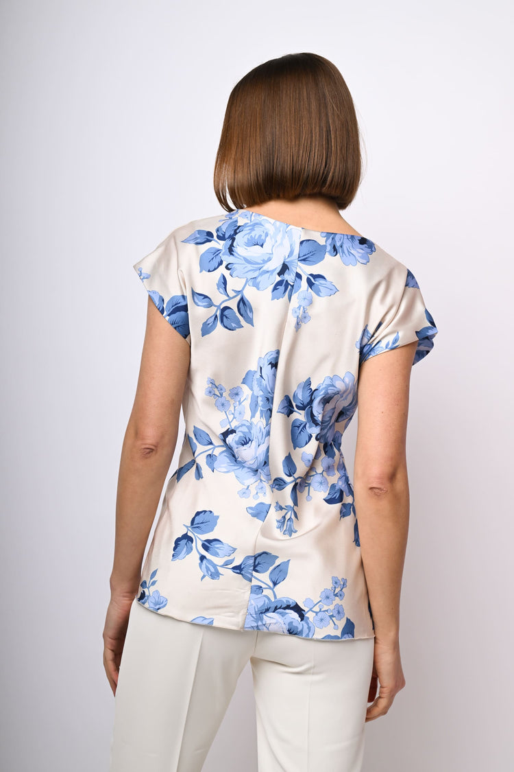 Top in raso a stampa rose