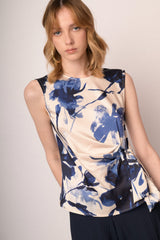 Top in raso a stampa floreale multicolor con fiocco