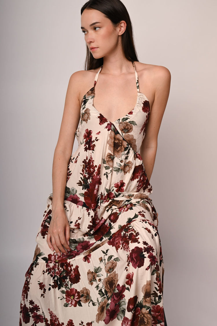 Abito lungo all'americana con stampa floreale
