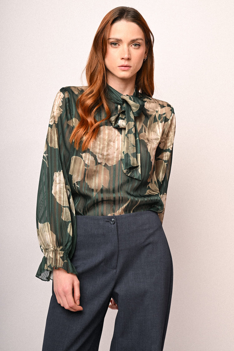 Blusa con fiocco e stampa floreale