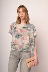 Top in chiffon a stampa floreale multicolor effetto acquerello