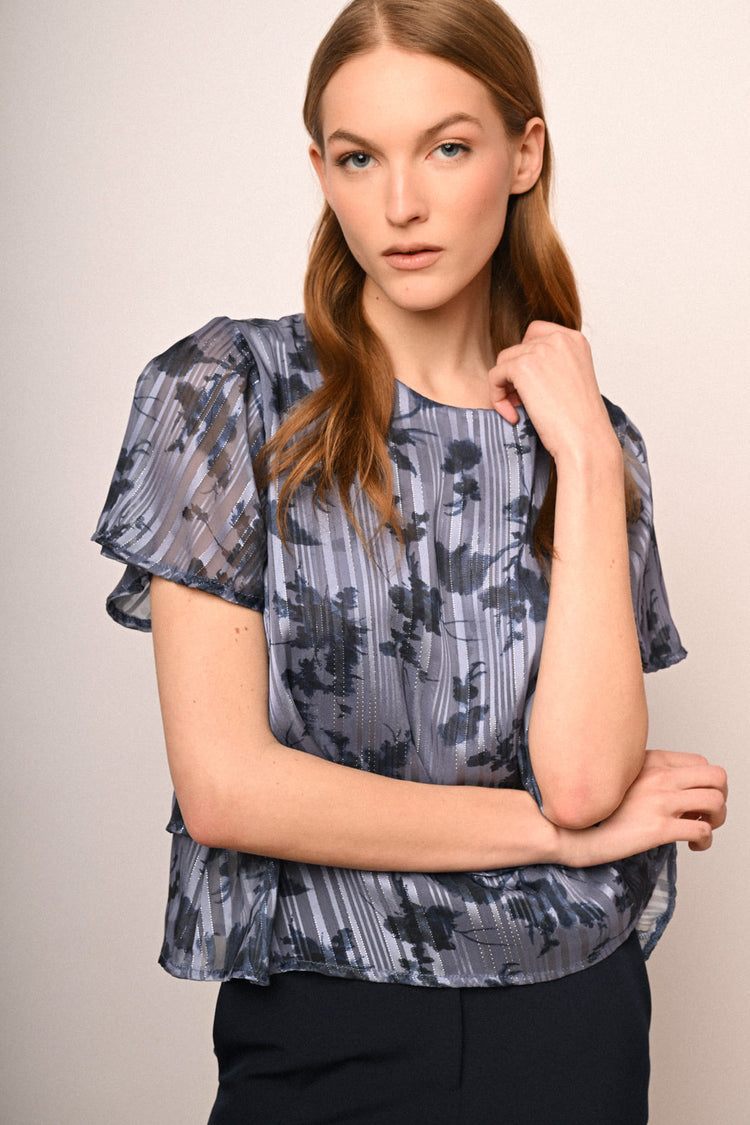 Blusa in georgette lurex a stampa floreale