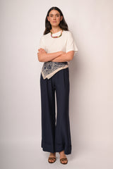 Pantaloni palazzo blu con risvolto