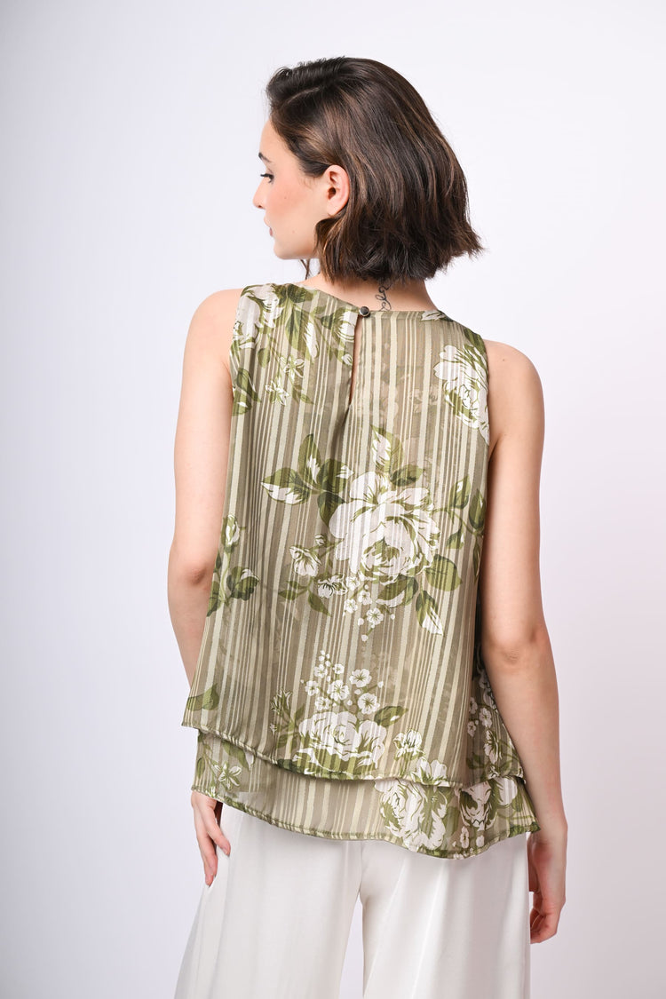 Top doppiato con stampa floreale