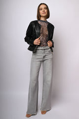 Top in tulle a stampa animalier