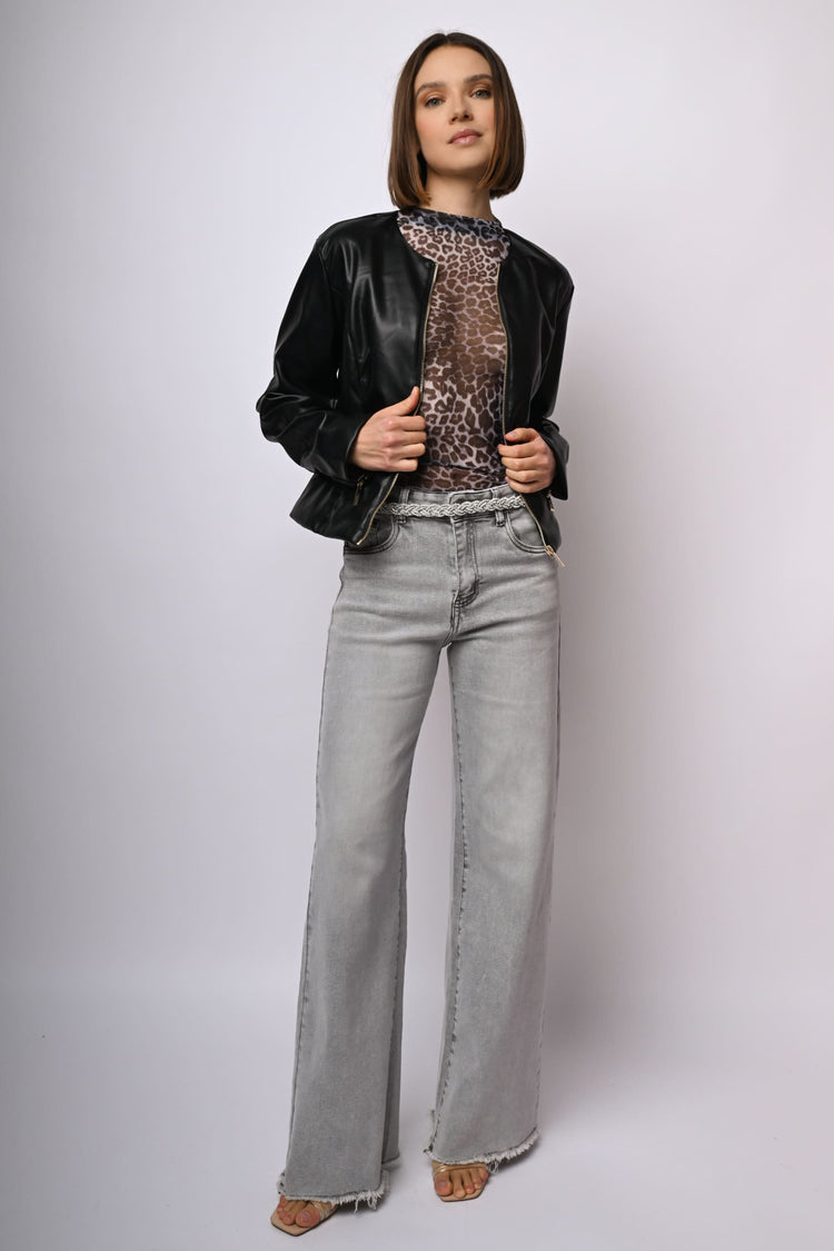 Top in tulle a stampa animalier