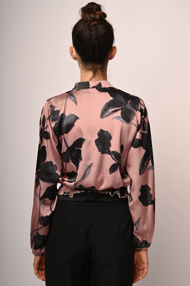 Camicia crop in raso a stampa floreale