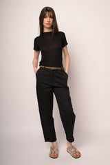 Pantaloni chino in cotone nero con cintura intrecciata