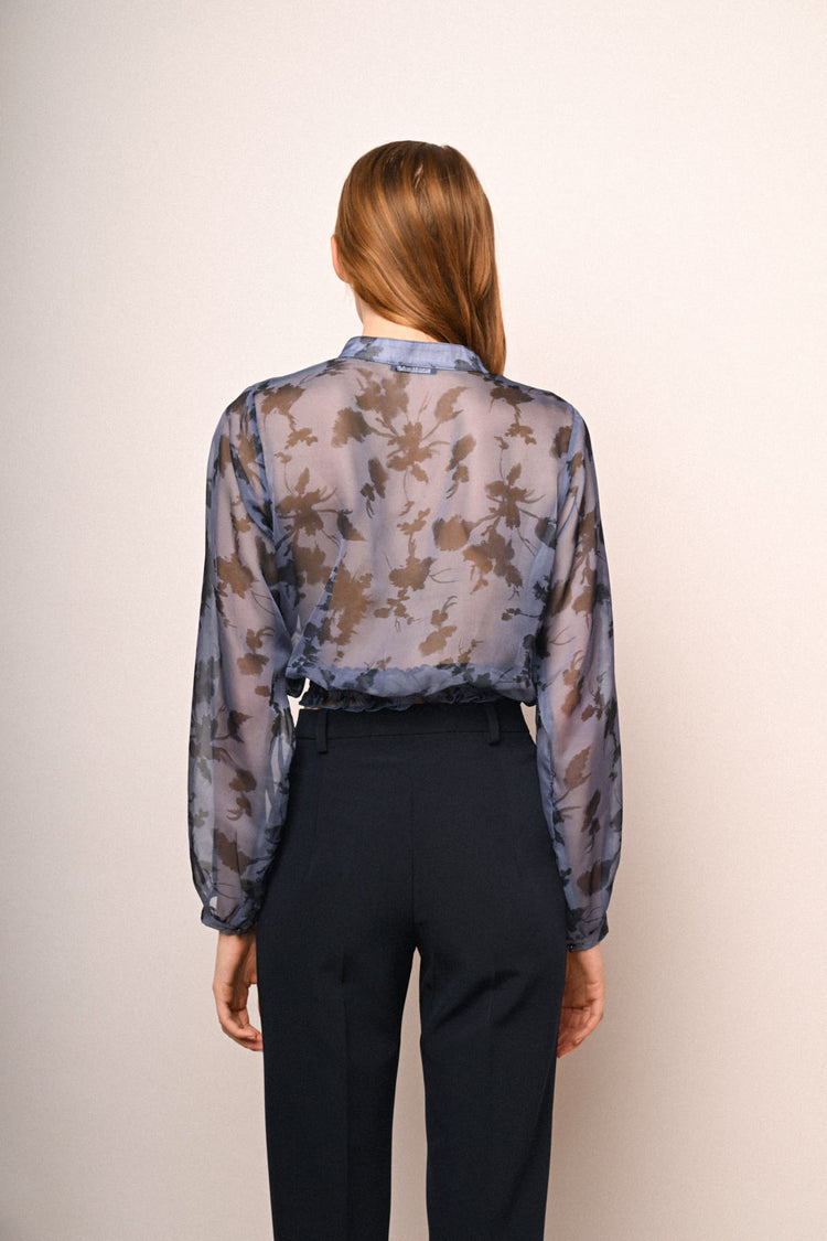 Camicetta crop in tulle a stampa floreale