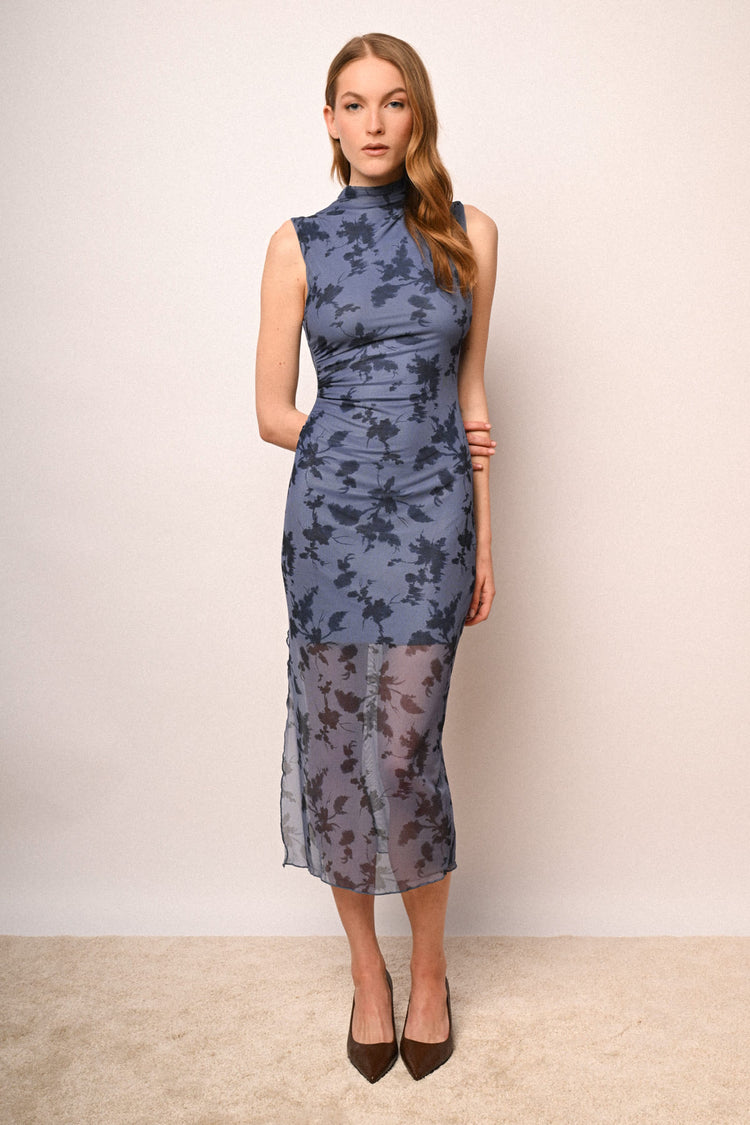 Abito midi in tulle a stampa floreale