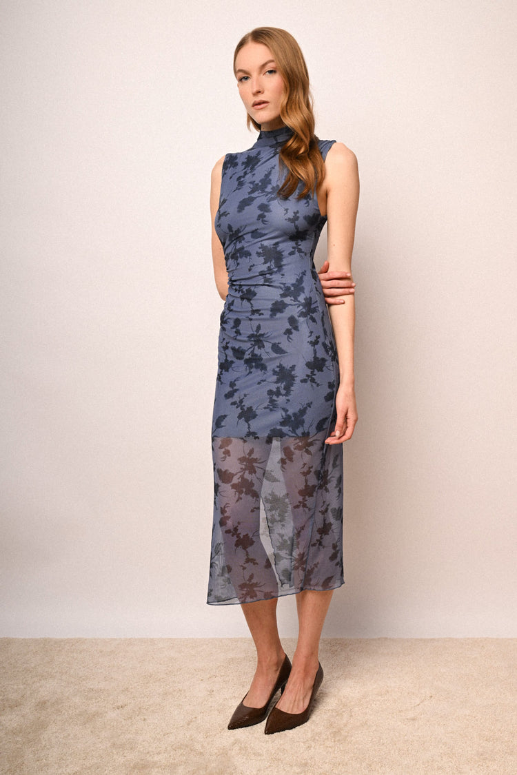 Abito midi in tulle a stampa floreale