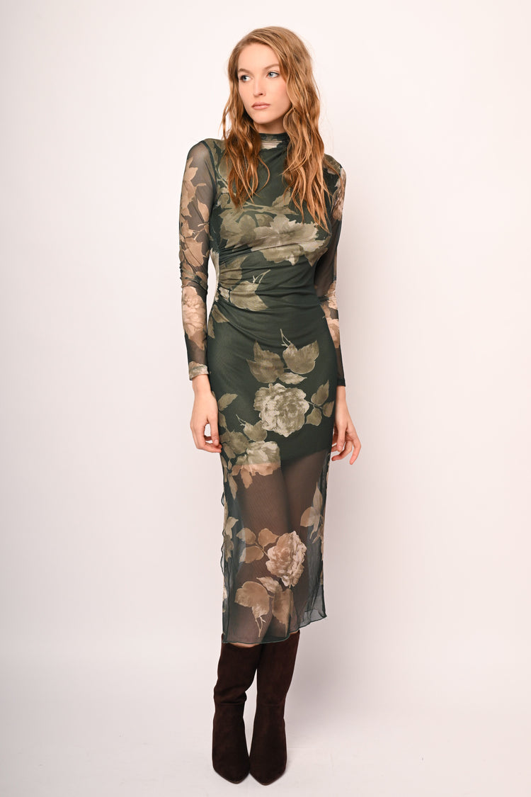 Abito midi in tulle a stampa floreale