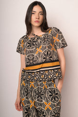 Blusa in cotone a stampa etnica multicolor