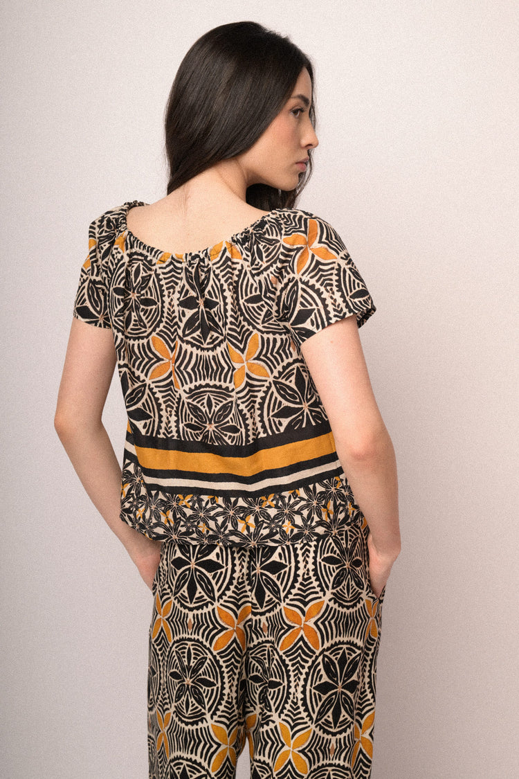 Blusa in cotone a stampa etnica multicolor