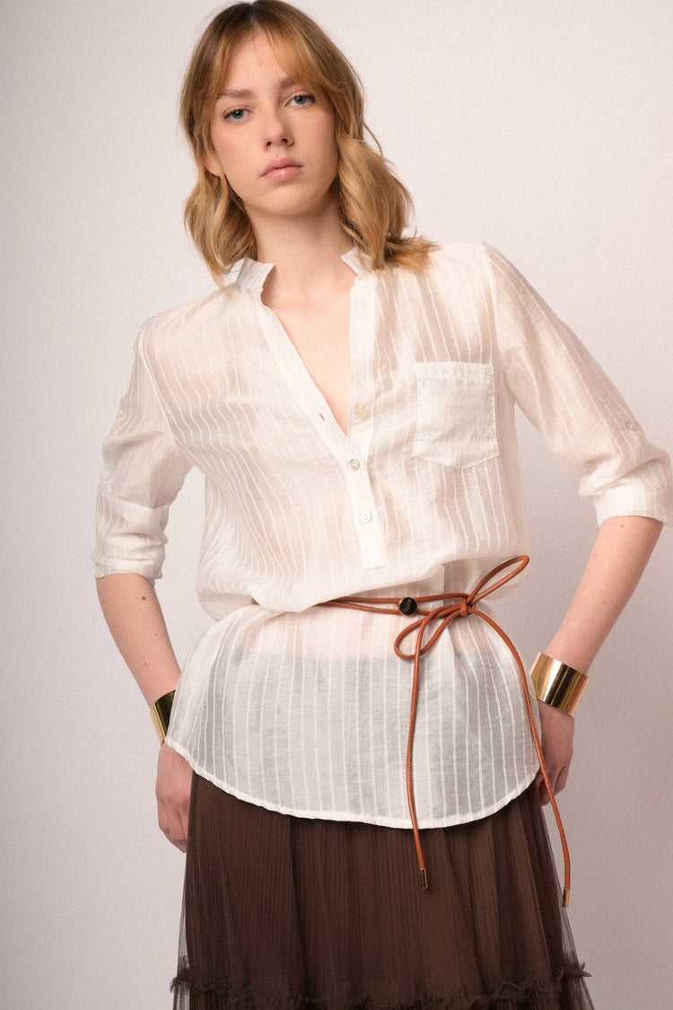 Blusa misto lyocell a righe bianca