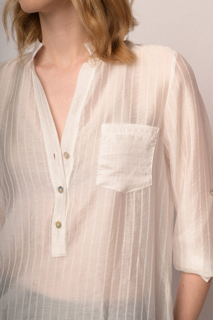 Blusa misto lyocell a righe bianca