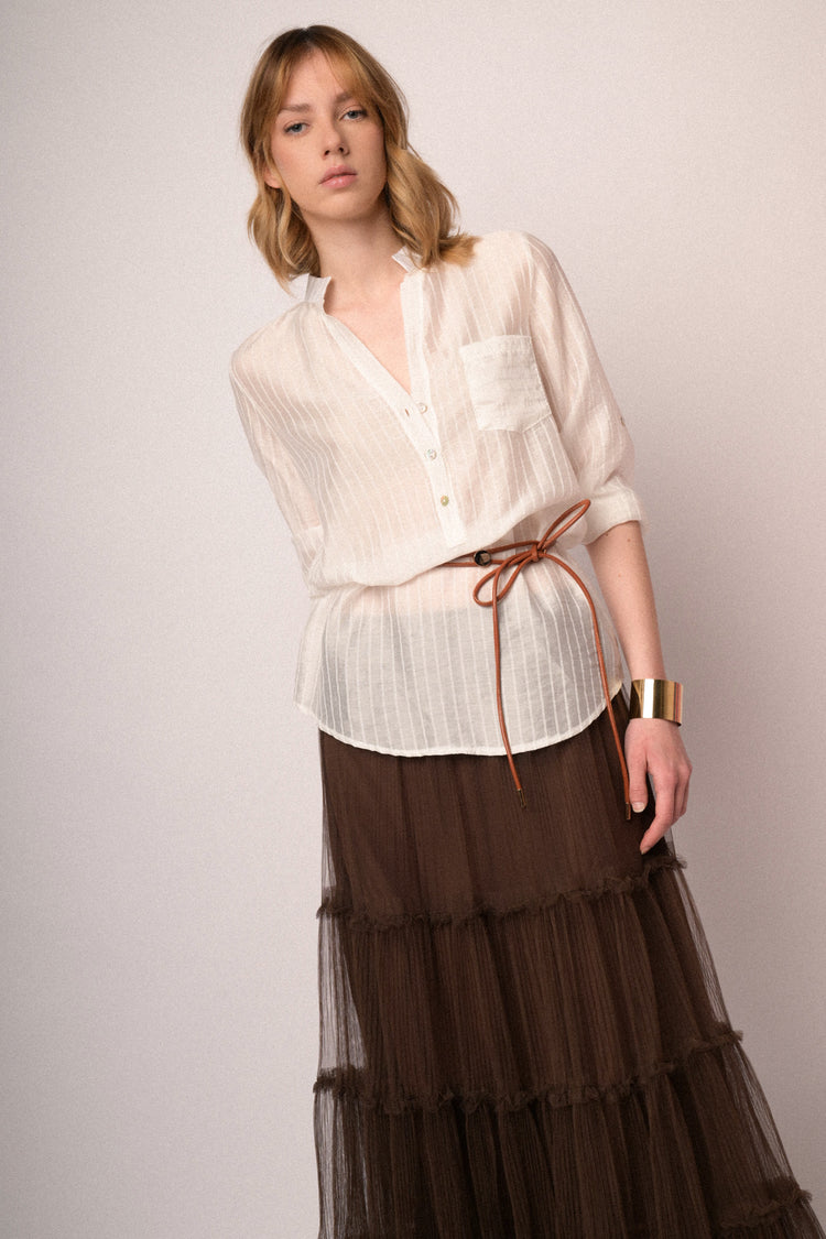 Blusa misto lyocell a righe bianca