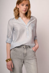 Blusa misto lyocell a righe celeste