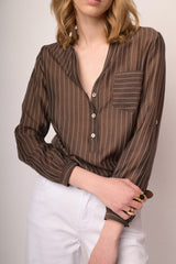 Blusa misto lyocell a righe cioccolato